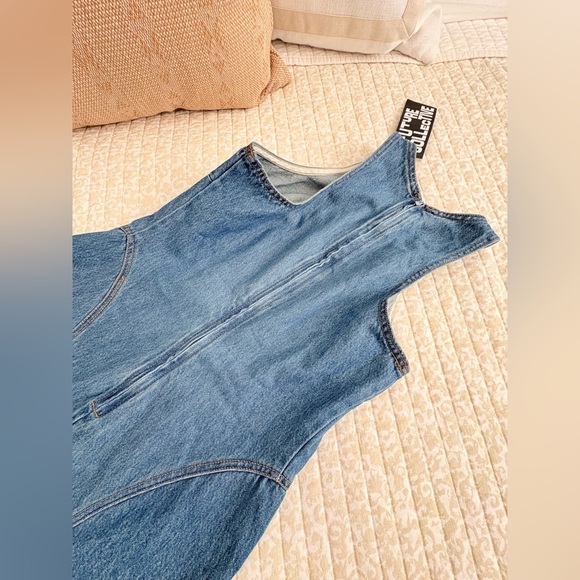 Future Collective Racerback Denim Midi A-Line Dress Medium Wash | 4 - Picture 12 of 16